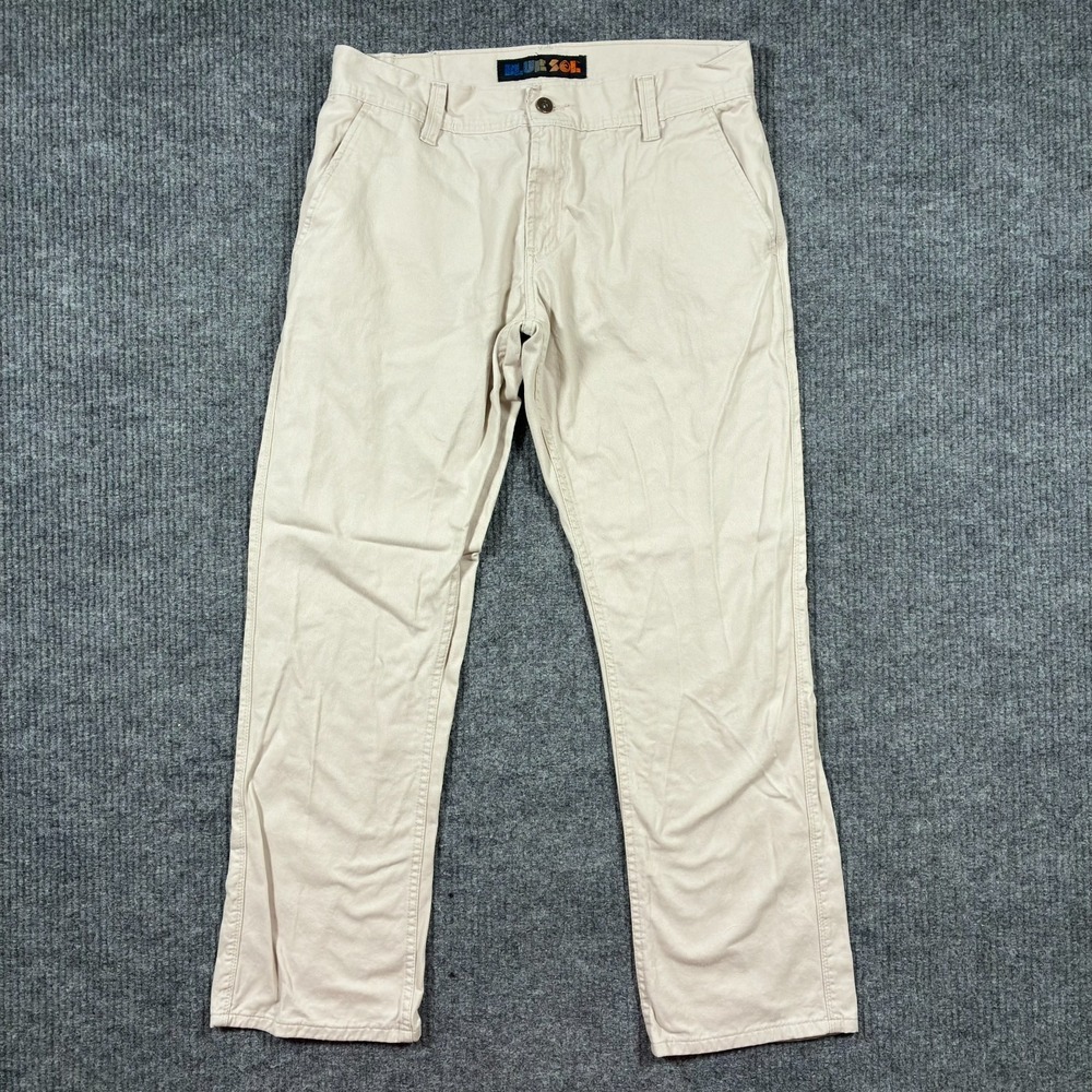 Blue‎ Sol Mens Pants Size 34x32 Beige Chino 100% Cotton Flat Front Low Rise